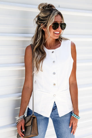 Everyday Icon White Denim Vest - Simply Me Boutique