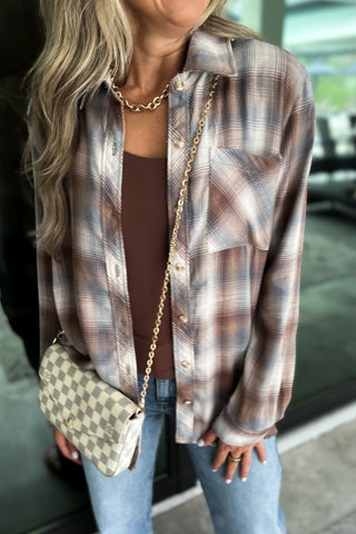 Everyday Neutral Plaid Button Up Top - Simply Me Boutique