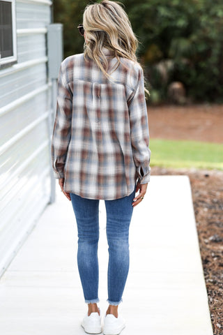 Everyday Neutral Plaid Button Up Top - Simply Me Boutique