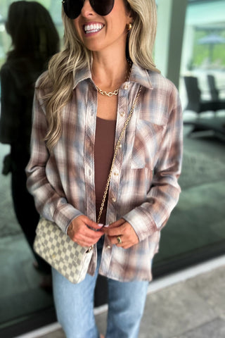 Everyday Neutral Plaid Button Up Top - Simply Me Boutique