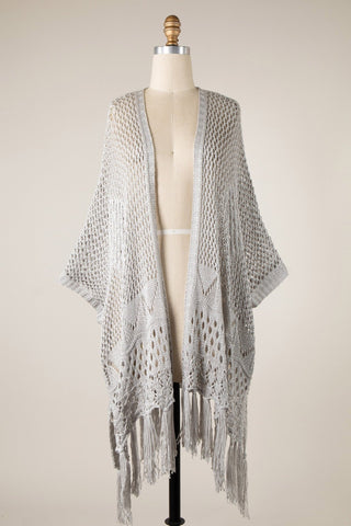 Everyday Wanderer Open Knit Crochet Fringe Cardigan (Grey) - Simply Me Boutique