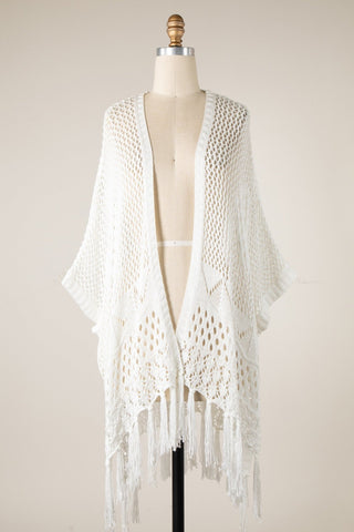 Everyday Wanderer Open Knit Crochet Fringe Cardigan (White) - Simply Me Boutique