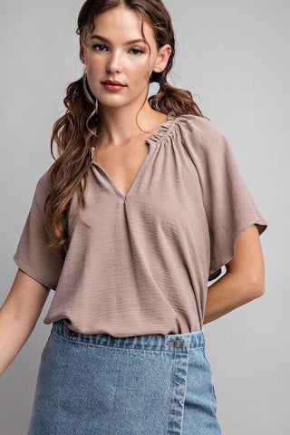 Everywhere I Go V Neck Ruffle Short Sleeve Top - Simply Me Boutique