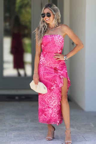 Exotic Escape Hot Pink Strapless Midi Dress - Simply Me Boutique