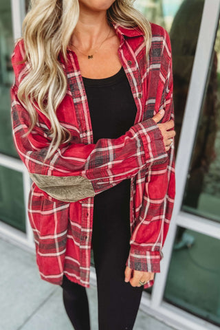 *Fall Chic Plaid Oversized Top w/ Elbow Patches - Simply Me Boutique