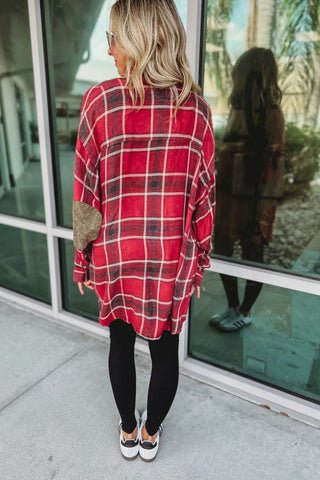 *Fall Chic Plaid Oversized Top w/ Elbow Patches - Simply Me Boutique