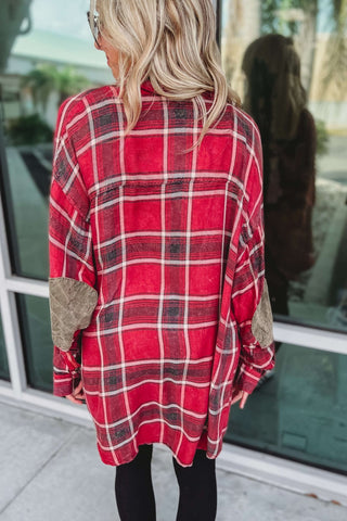 *Fall Chic Plaid Oversized Top w/ Elbow Patches - Simply Me Boutique