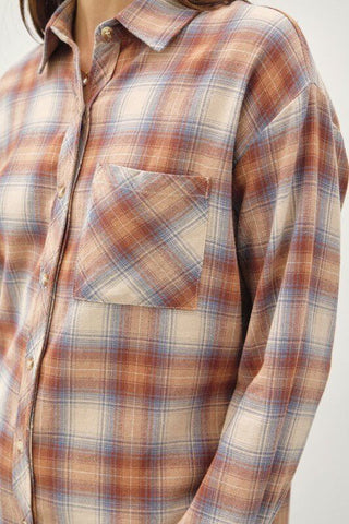 Falling Leaves Flannel Shirt Top - Simply Me Boutique