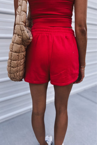 Fast Lane Red Fleece Shorts - Simply Me Boutique