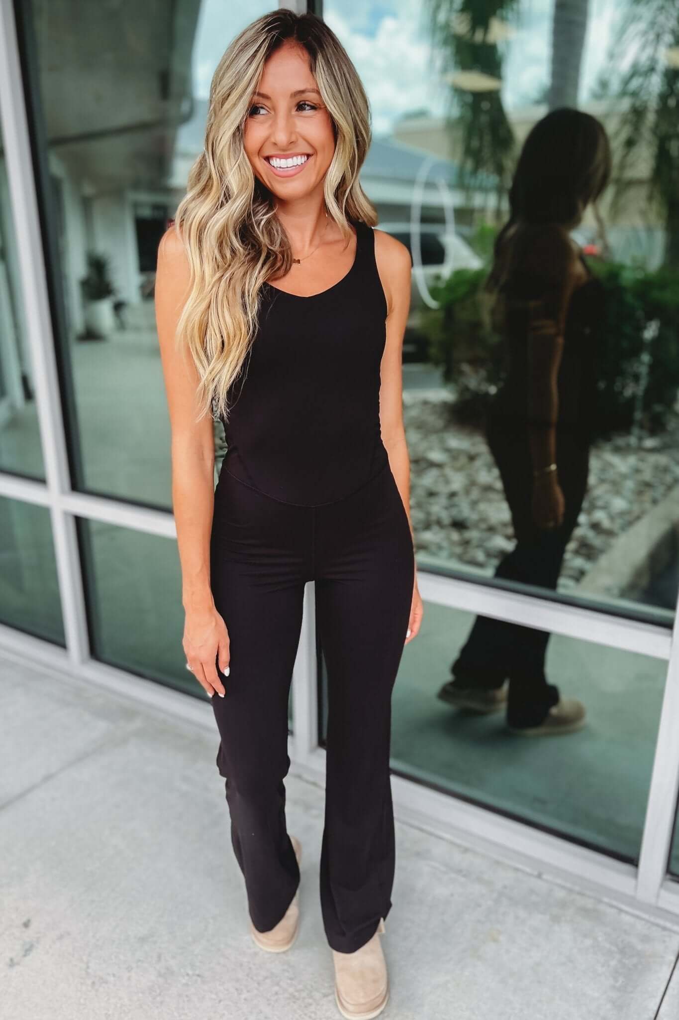 Flared Bodycon Activewear Jumpsuit |Rae Mode Simply Me Boutique Taupe / XL 14 Flared Bodycon Activewear Jumpsuit |Rae Mode Simply Me Boutique Taupe / XL 14