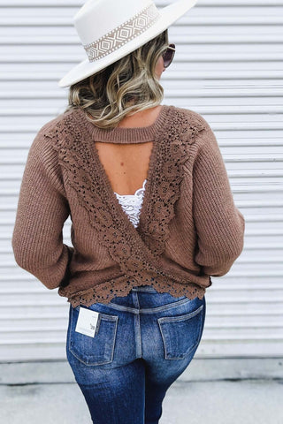 Flirty Ways Lace Cross Back Sweater - Simply Me Boutique