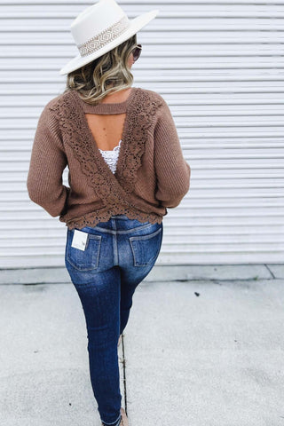 Flirty Ways Lace Cross Back Sweater - Simply Me Boutique