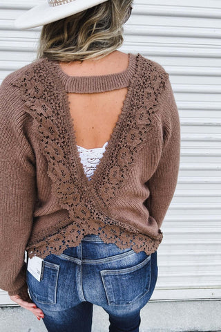 Flirty Ways Lace Cross Back Sweater - Simply Me Boutique