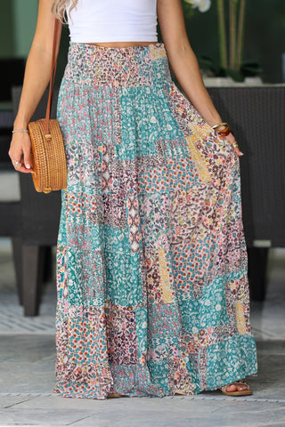 Floral Patchwork Tiered Maxi Skirt - Simply Me Boutique