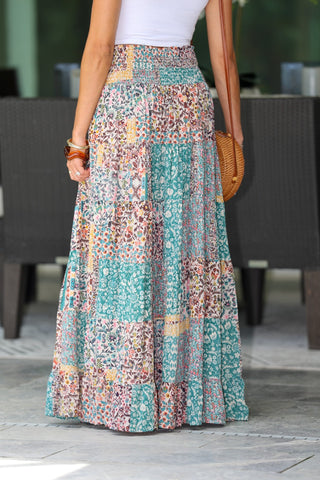 Floral Patchwork Tiered Maxi Skirt - Simply Me Boutique