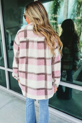 Fluffy Pink Plaid Shacket Jacket - Simply Me Boutique