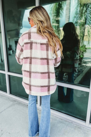 Fluffy Pink Plaid Shacket Jacket - Simply Me Boutique