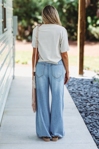 Free Bird America Raw Hem Cropped Graphic Tee (Beige) - Simply Me Boutique