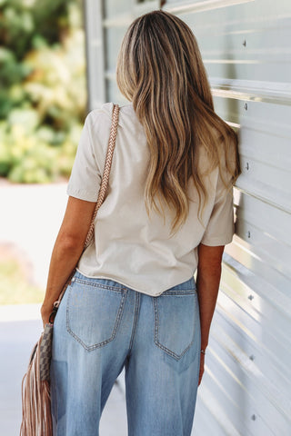 Free Bird America Raw Hem Cropped Graphic Tee (Beige) - Simply Me Boutique