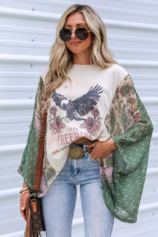 Free Bird Kaftan Paisley Print Kimono Top (BONE) - Simply Me Boutique
