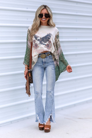 Free Bird Kaftan Paisley Print Kimono Top (BONE) - Simply Me Boutique