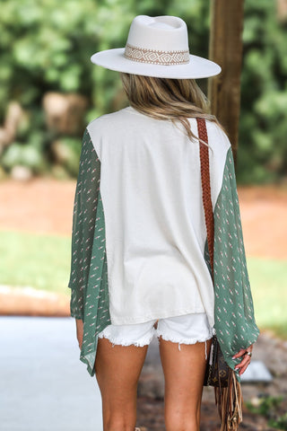 Free Bird Kaftan Paisley Print Kimono Top (Bone) - Simply Me Boutique