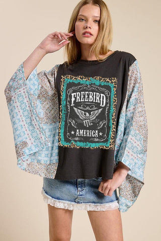 Free Bird Leopard & Turquoise Paisley Kaftan Top (Black) - Simply Me Boutique