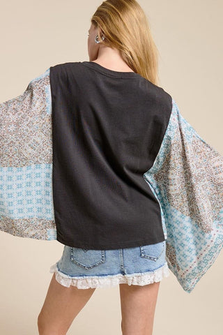 Free Bird Leopard & Turquoise Paisley Kaftan Top (Black) - Simply Me Boutique