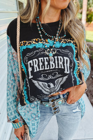 Free Bird Leopard & Turquoise Paisley Kaftan Top (Black) - Simply Me Boutique
