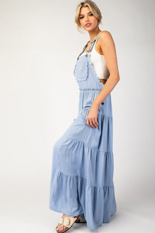 Free Spirit Lace Trim Wide Leg Overalls LIGHT BLUE - Simply Me Boutique