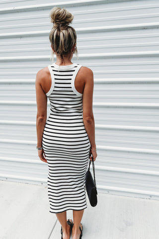 Fresh Vibes Black Striped Bodycon Dress - Simply Me Boutique