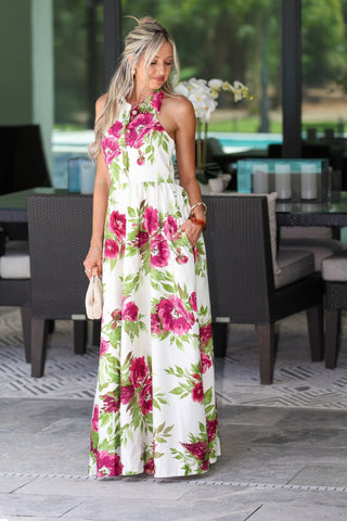 Garden Gala Halter Maxi Dress - Simply Me Boutique