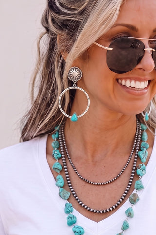 Big Boho Concho Turquoise Silver Hoop Earrings