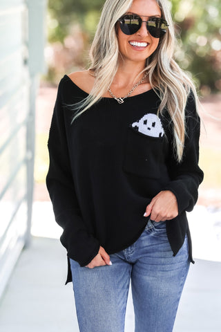 Ghost Pocket Cropped Black Sweater - Simply Me Boutique