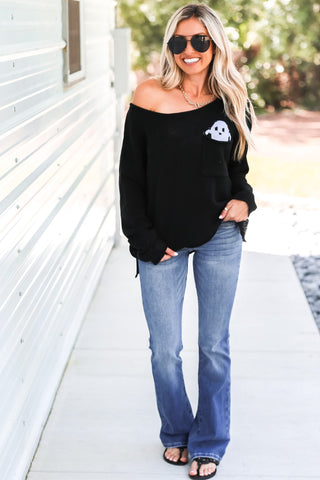Ghost Pocket Cropped Black Sweater - Simply Me Boutique