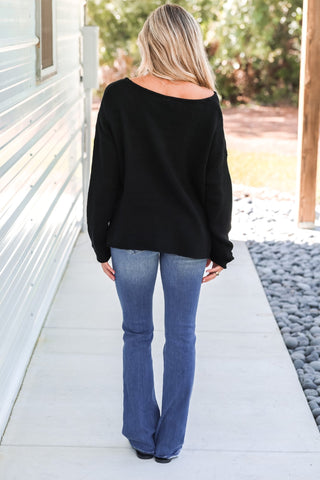 Ghost Pocket Cropped Black Sweater - Simply Me Boutique