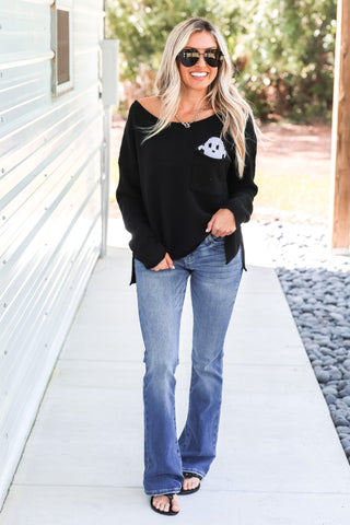 Ghost Pocket Cropped Black Sweater - Simply Me Boutique