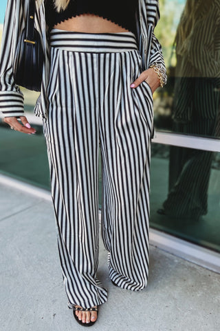 Girl Bossing Satin Striped Pants - Simply Me Boutique