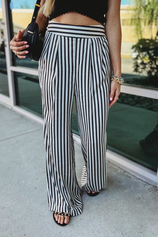 Girl Bossing Satin Striped Pants - Simply Me Boutique