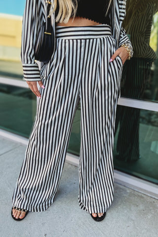 Girl Bossing Satin Striped Pants - Simply Me Boutique