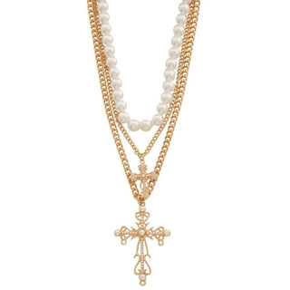 Gold Cross & Pearl Layered Necklace - Simply Me Boutique