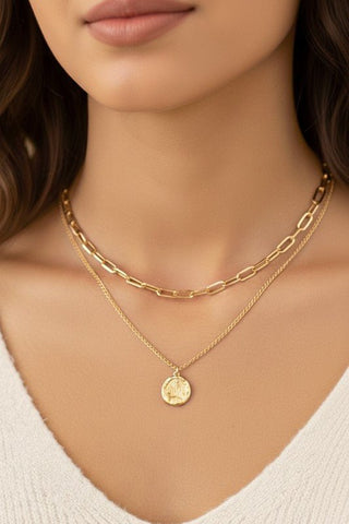 Gold Layered Chain Necklace With Charm - Simply Me Boutique