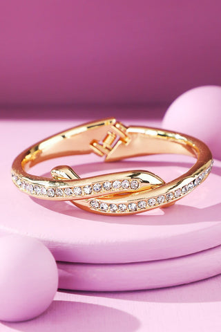 Gold Pave Braided Metal Hinge Cuff Bracelet - Simply Me Boutique