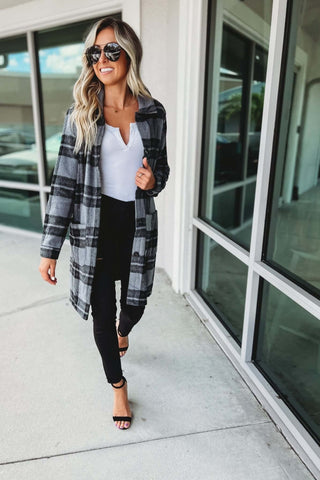 Gracelyn Long Line Plaid Jacket - Simply Me Boutique