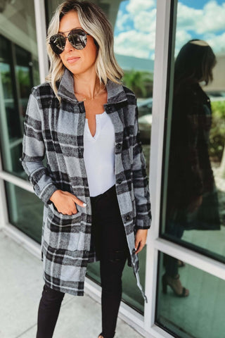 Gracelyn Long Line Plaid Jacket - Simply Me Boutique