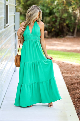 Green Tiered Halter Maxi Dress - Simply Me Boutique