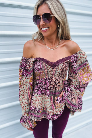 Gypsy Rose Bell Sleeves Lace Trim Top - Simply Me Boutique