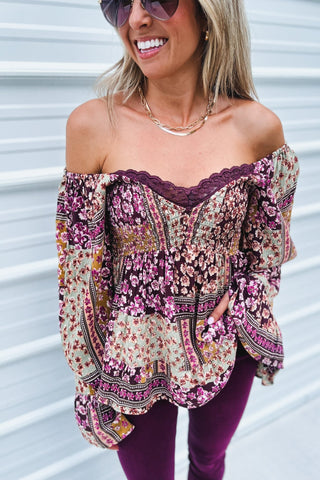Gypsy Rose Bell Sleeves Lace Trim Top - Simply Me Boutique