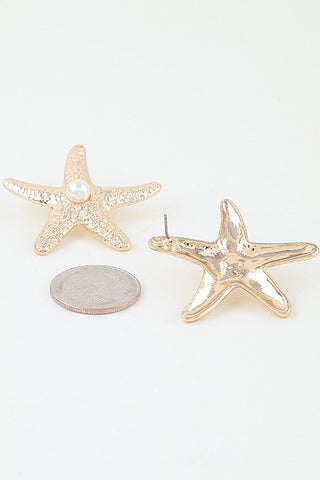 Hammered Pearl Starfish Stud Earrings - Simply Me Boutique