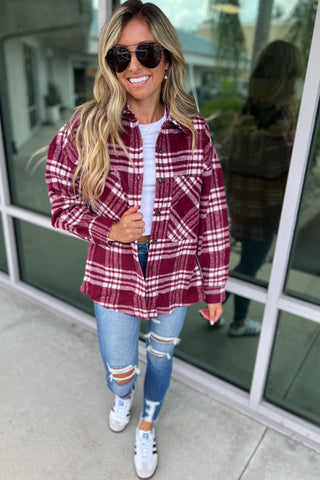 Hayrides and Bonfires BURGUNDY Plaid Shacket - Simply Me Boutique